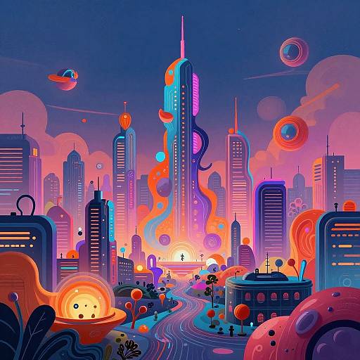 Futuristic Neon Cityscape Art