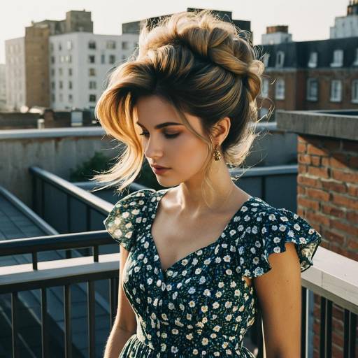 Woman with Bouffant Hairstyle on Rooftop Terrace