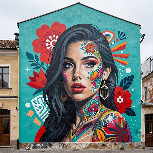 Vibrant Floral Tattoo Mural Art