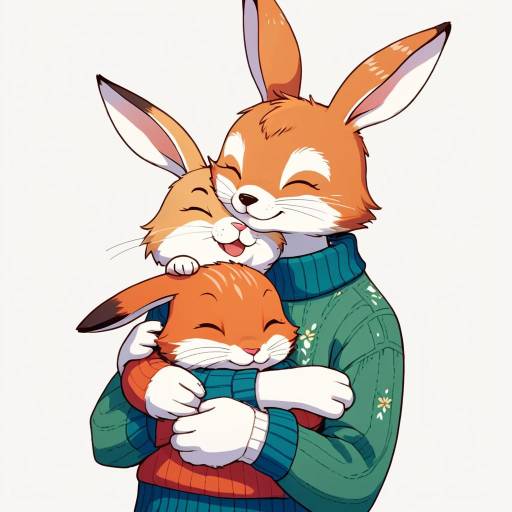 Family of Cartoon Rabbits Hugging