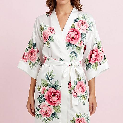 Elegant Woman in Floral Watercolor Robe