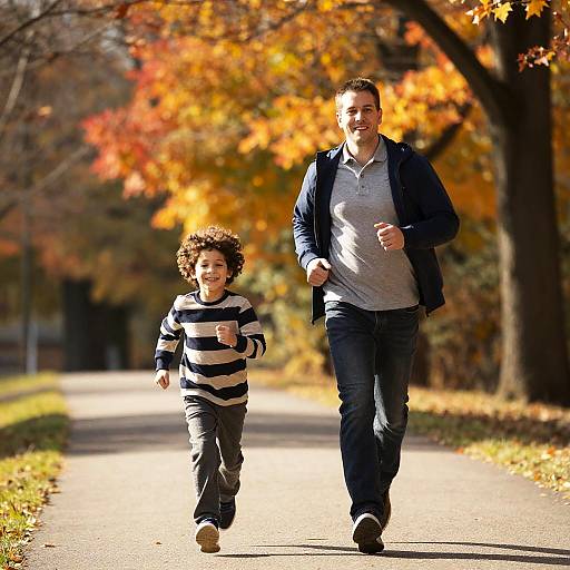 Joyful Autumn Run: Father and Son