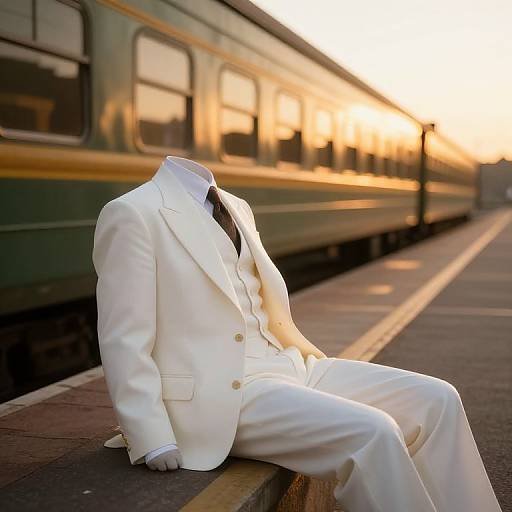 Vintage White Suit on Retro Platform