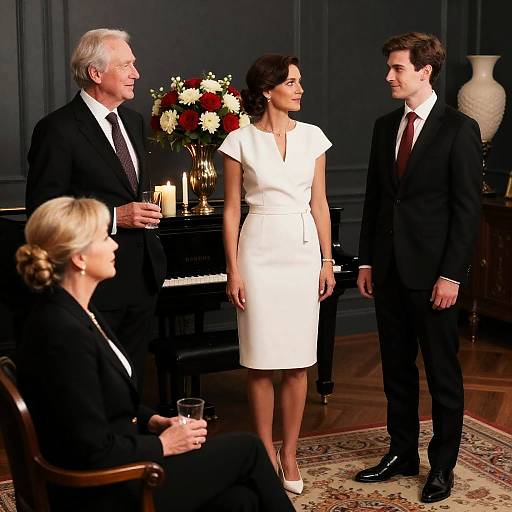 Formal Gathering with Four People in Elegant Room