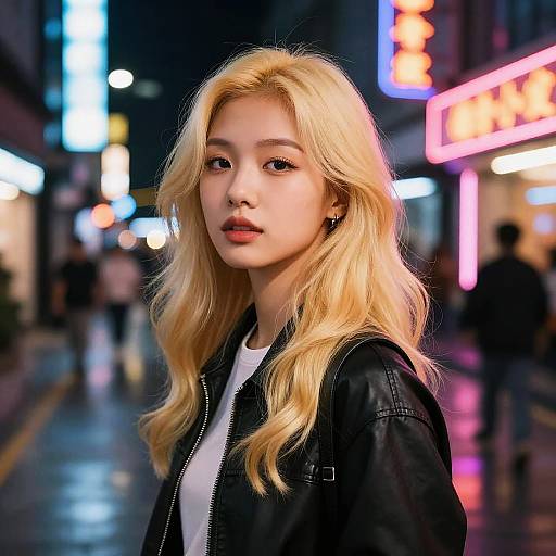 Asian Blonde Hair with Neon Street Fashion