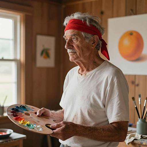 Elderly Artist in Wooden Studio