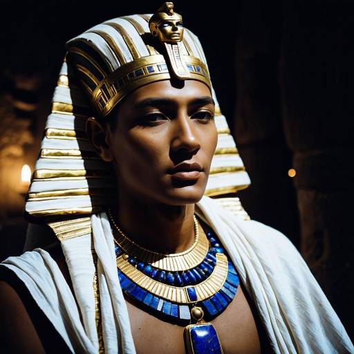 Young Pharaoh in Traditional Headdress and Necklace