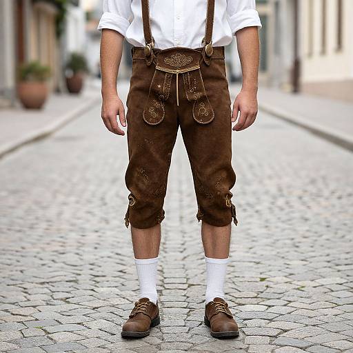 Man in Bavarian Lederhosen Costume