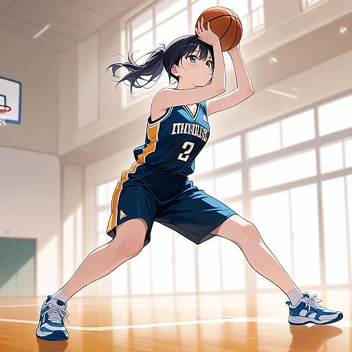 Anime Girl Playing Basketball in Gym
