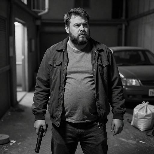 Intense Man in Gritty Alley Photograph