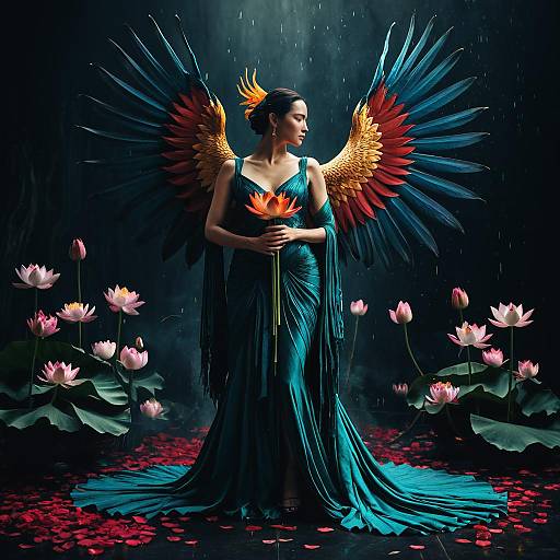 Phoenix Priestess with Lotus Flowers