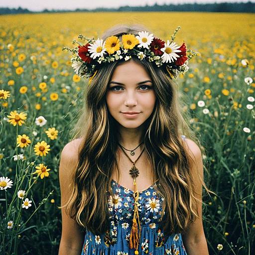 Flower Child Hippie Woman in Field