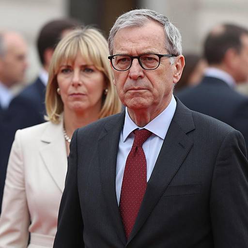 Serious Businessman in Suit with Woman Behind