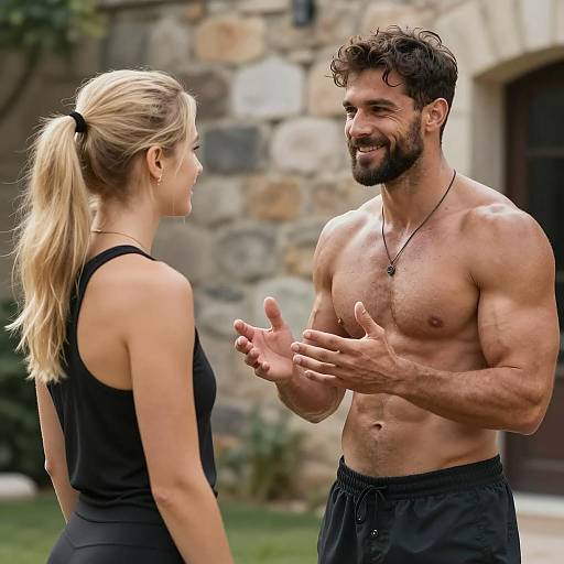 Fit Couple Conversing Outdoors