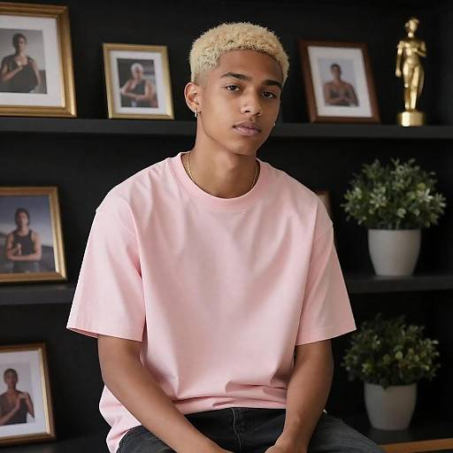 Casual Young Man on Dark Shelf