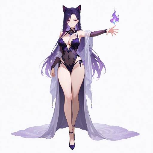 Elegant Lady with Purple Hair and Cat Ears Elegant Lady with Purple Hair and Cat Ears