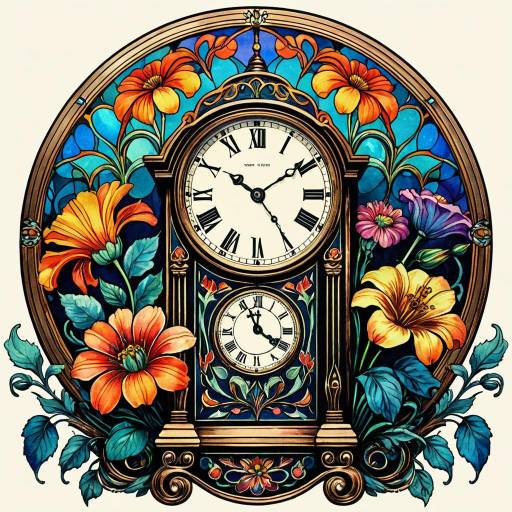 Art Nouveau Floral Clock Illustration