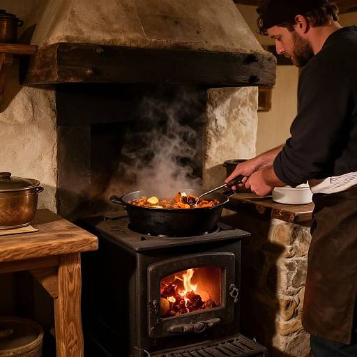 Rustic Farmhouse Kitchen with Hearty Stew