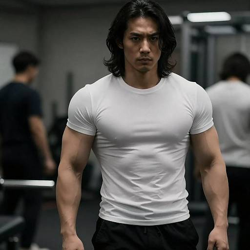 Muscular Man in Dimly Lit Room