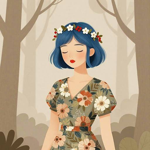 Serene Woman with Electric Blue Hair