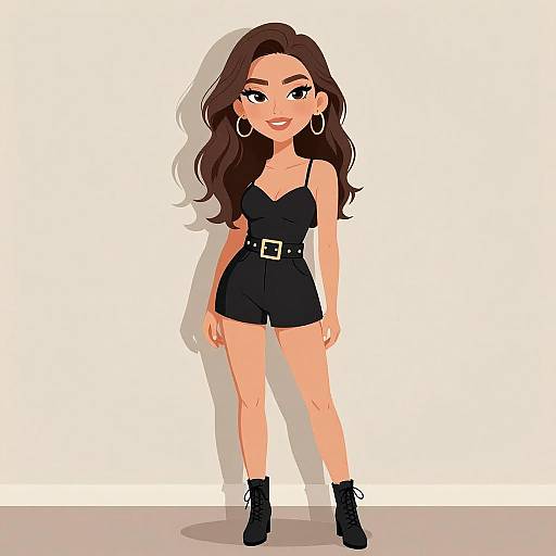 Smiling Woman in Stylish Black Romper