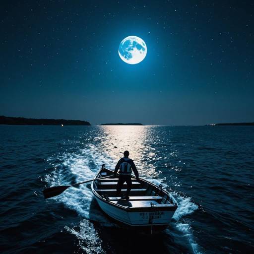 Sailor Rowing Boat Under Full Moon