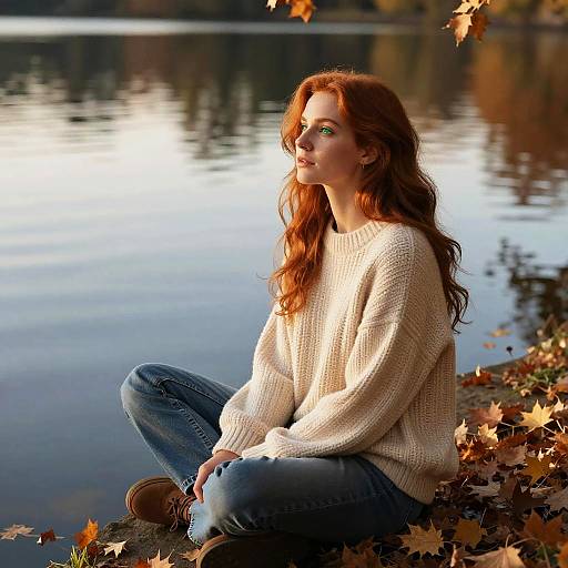 Serene Woman by Autumn Lake