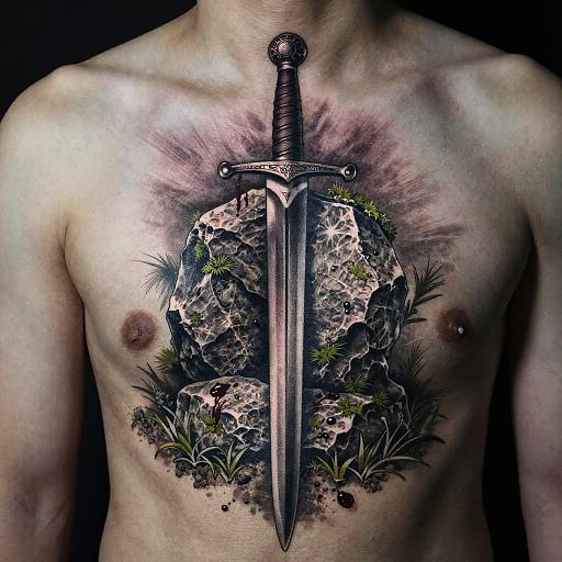 Realistic Viking Sword Chest Tattoo