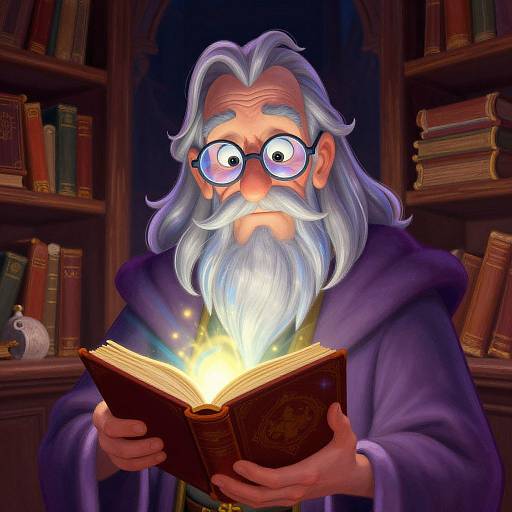 Wise Wizard in Enchanted Library