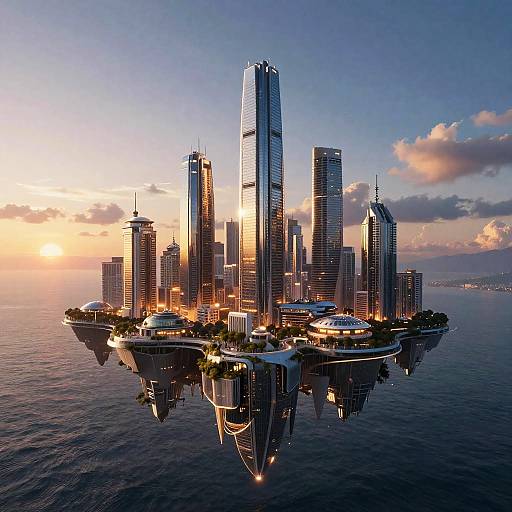 Neo-Futuristic Floating Metropolis Sunset