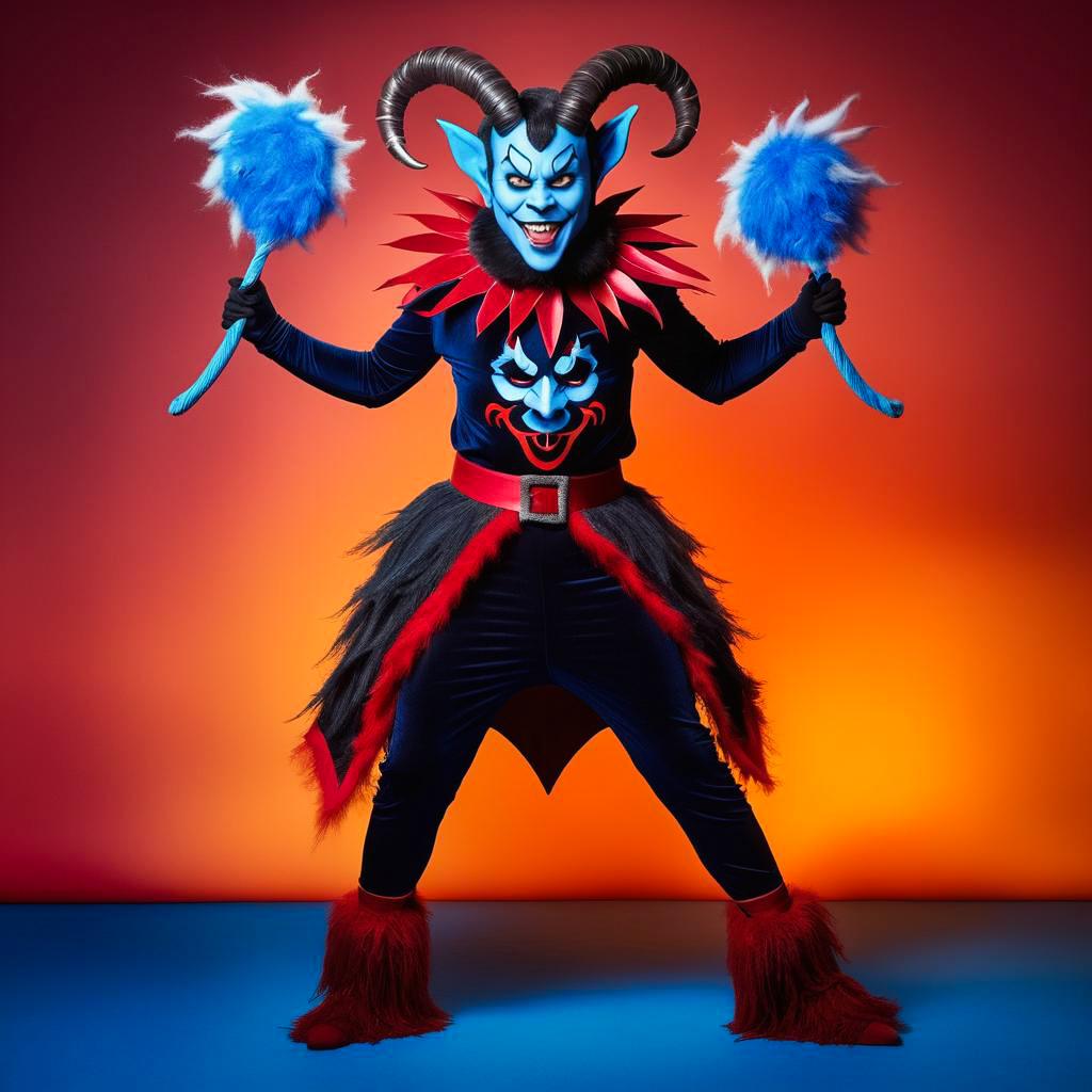 Playful Youth in Vibrant Krampus Costume