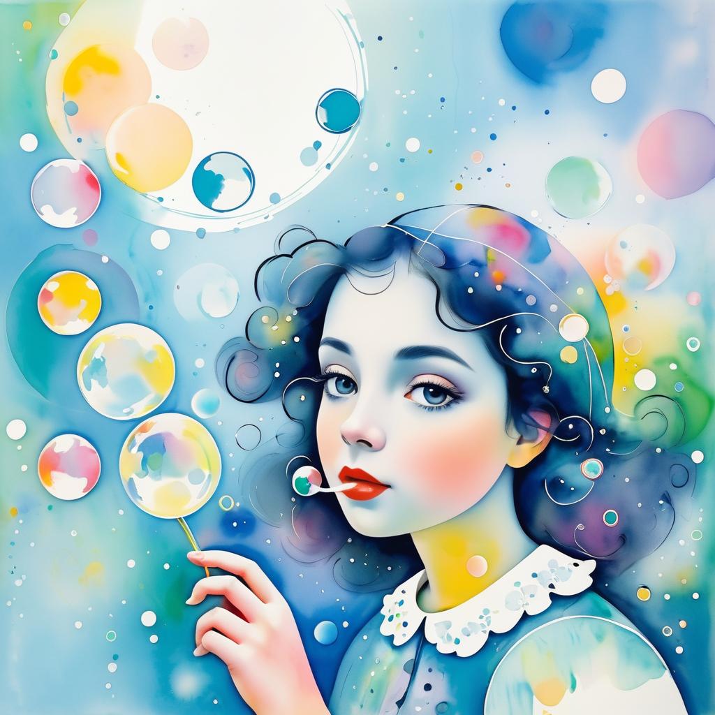 Whimsical Chagall-Inspired Bubble Illustration