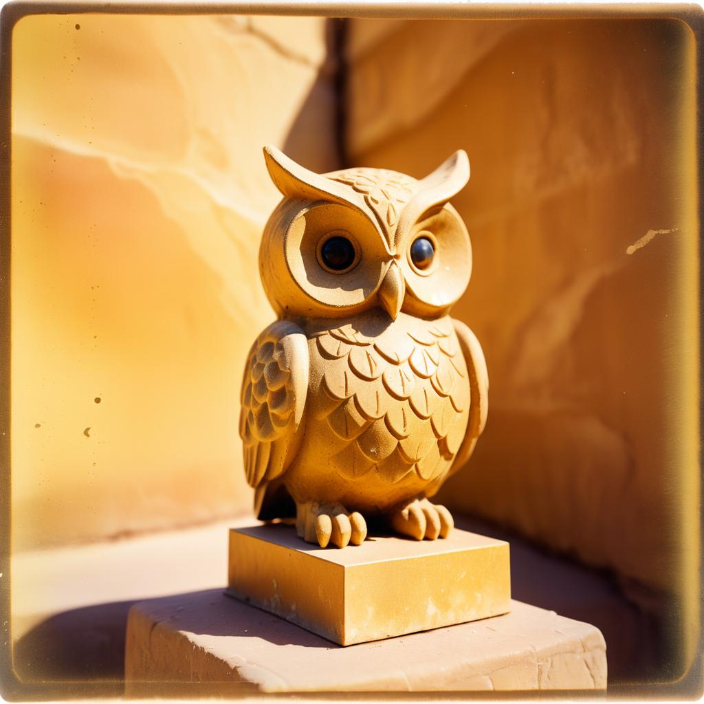 Nostalgic Owl Statue in Golden Hues