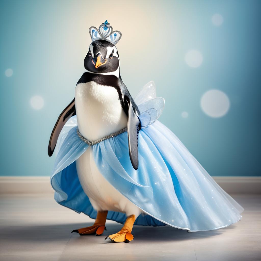 Whimsical Penguin as Cinderella in Pose