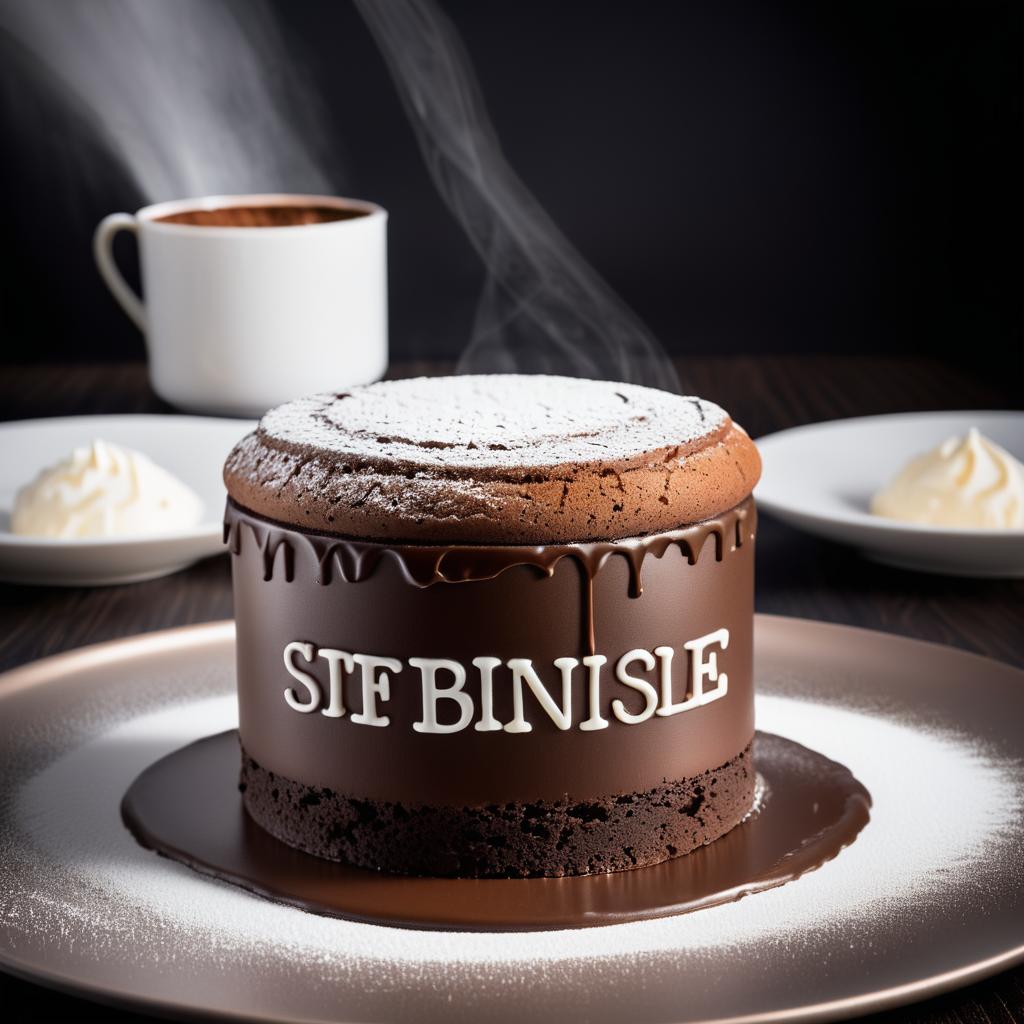 Elegant Chocolate Soufflé with Icing Text