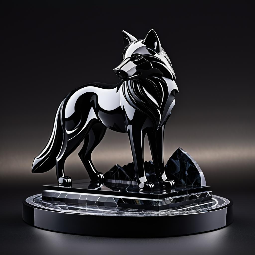 Surreal Obsidian Wolf Statue Artwork