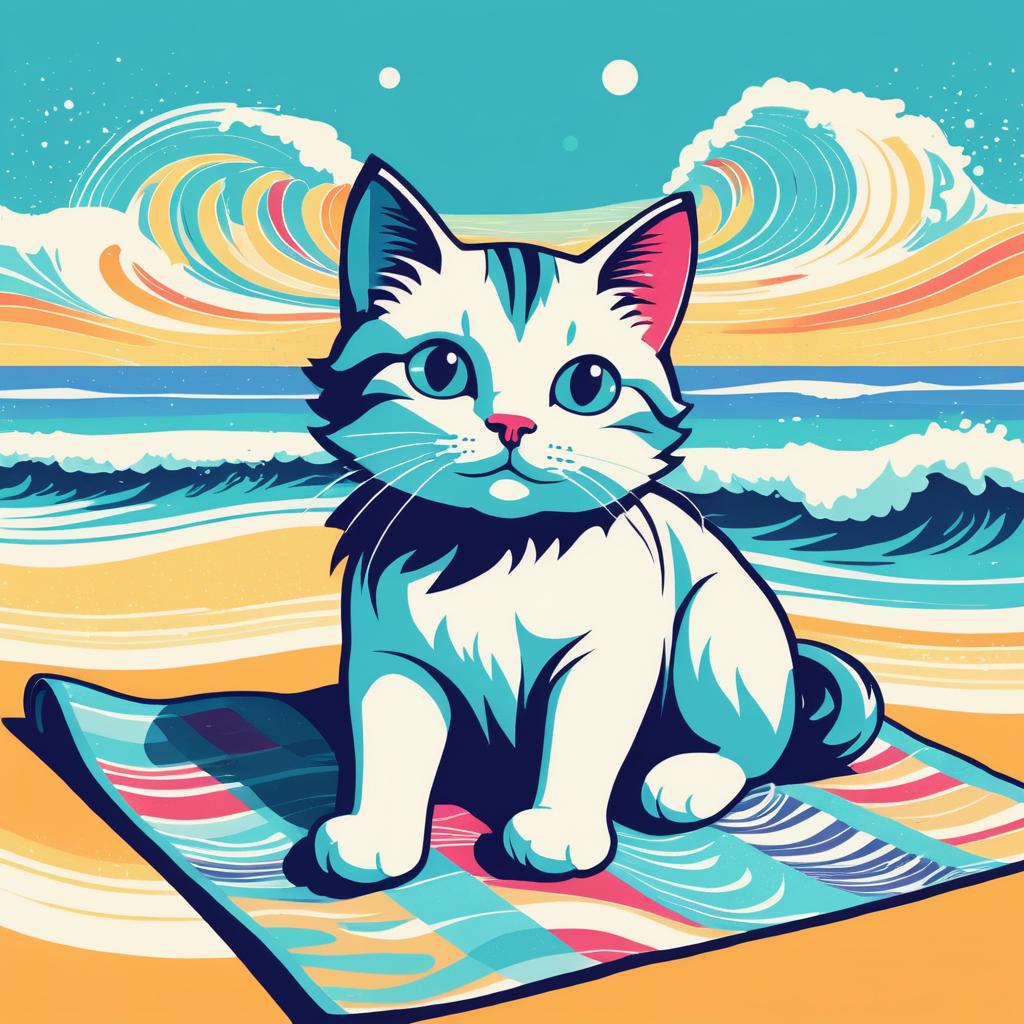 Chic Cat Beach Vibes Illustration