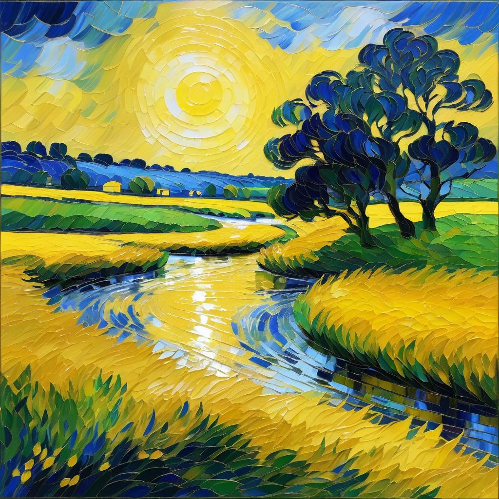 Vivid Riverbank Scene in Van Gogh Style