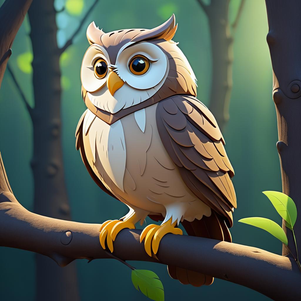 Whimsical Wise Owl in Don Bluth Style