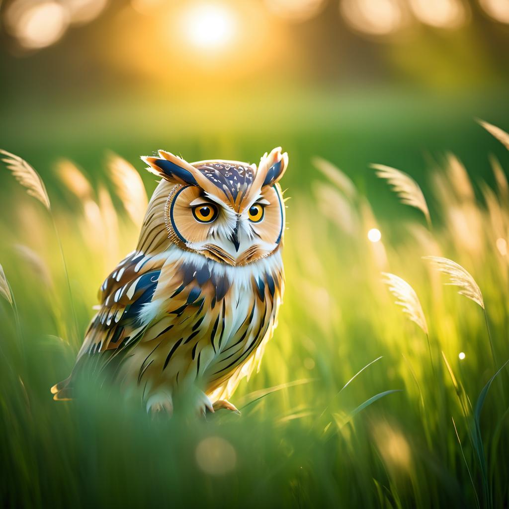 Whimsical Owl in Sunlit Field