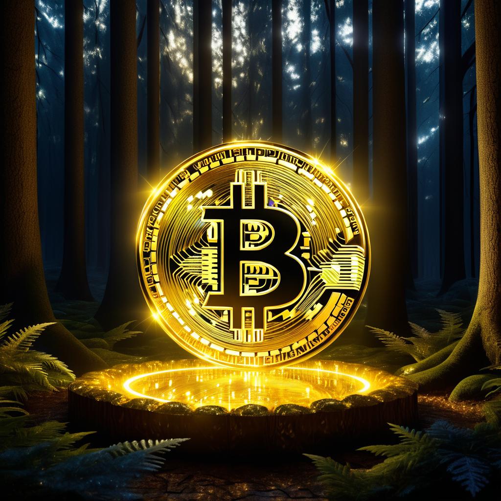 Golden Bitcoin in Enchanted Forest