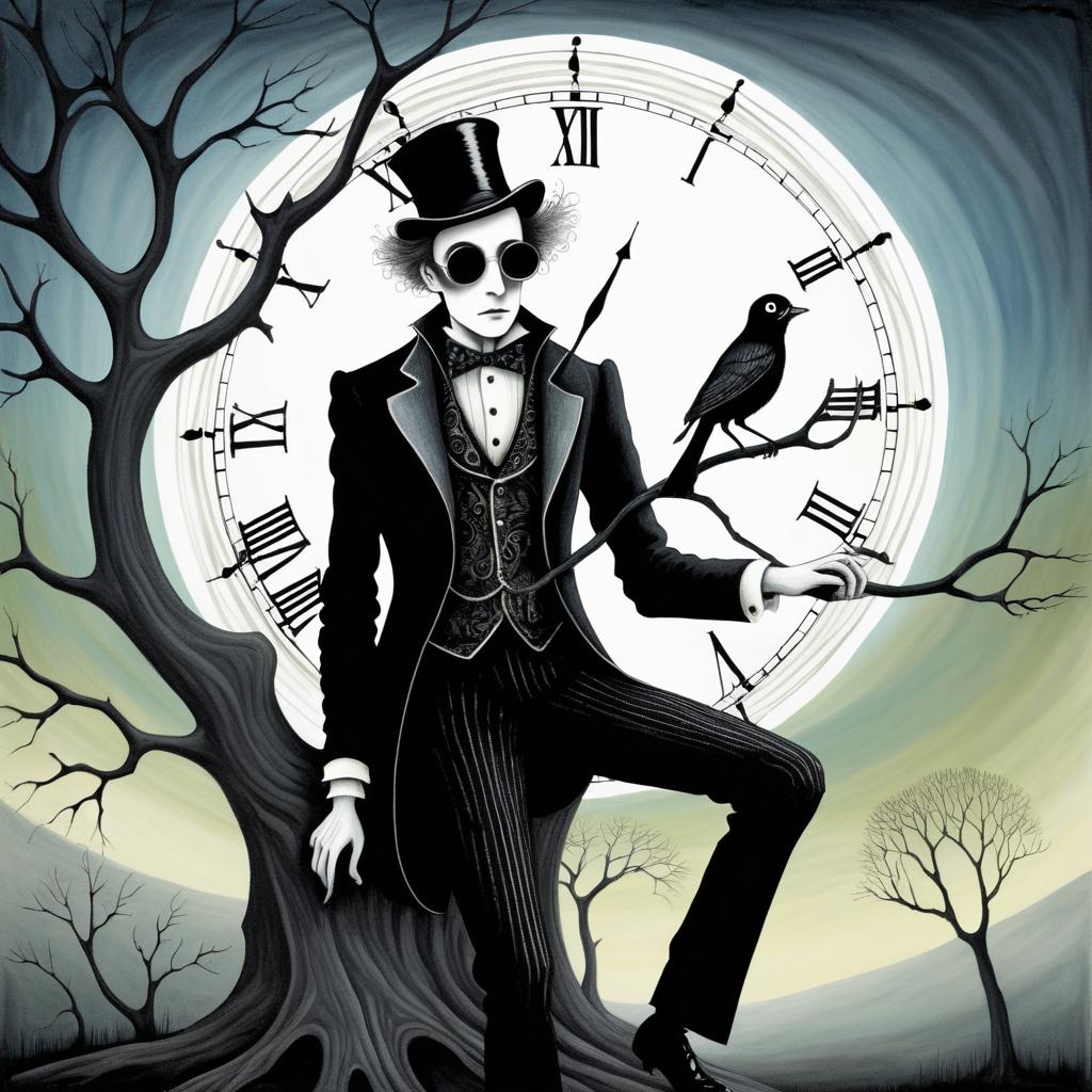 Eerie Time Traveler in Whimsical Style