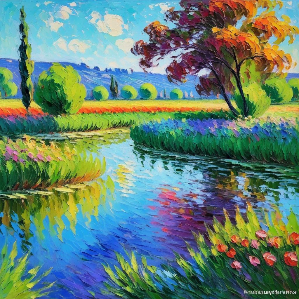 Vibrant Impasto Landscape Inspired by Monet