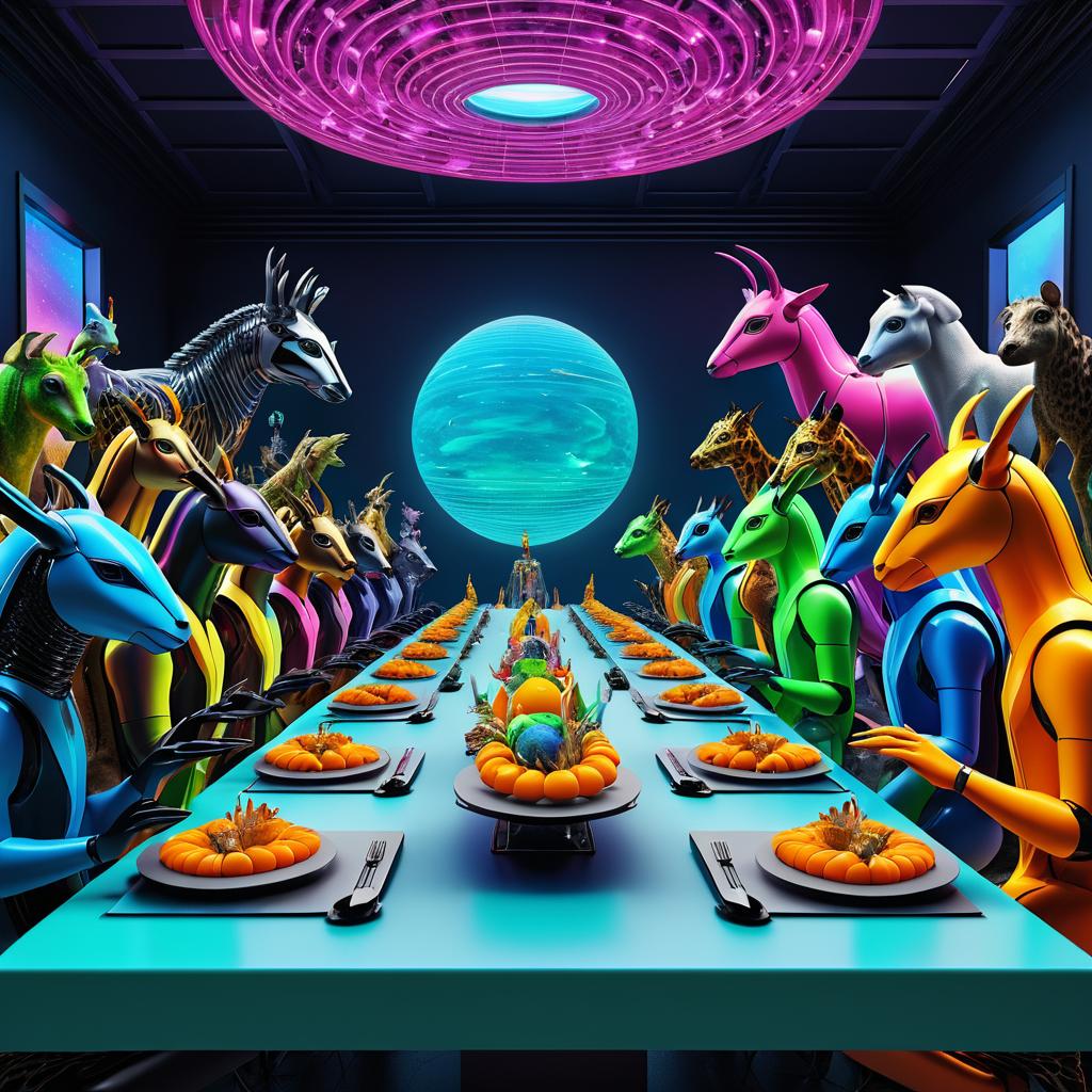 Surreal Last Supper with Robots and Aliens