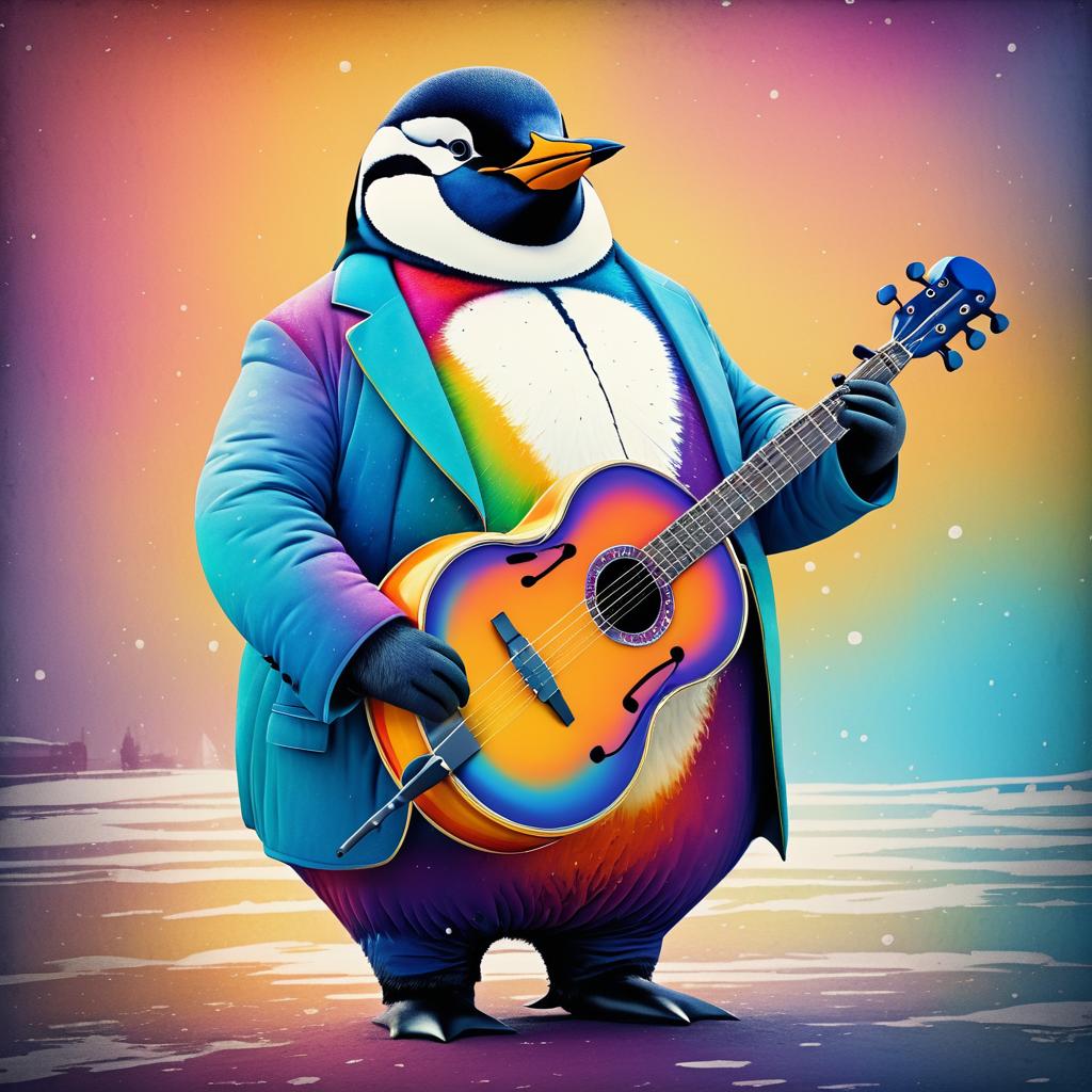 Whimsical Fat Penguin Musician Artwork