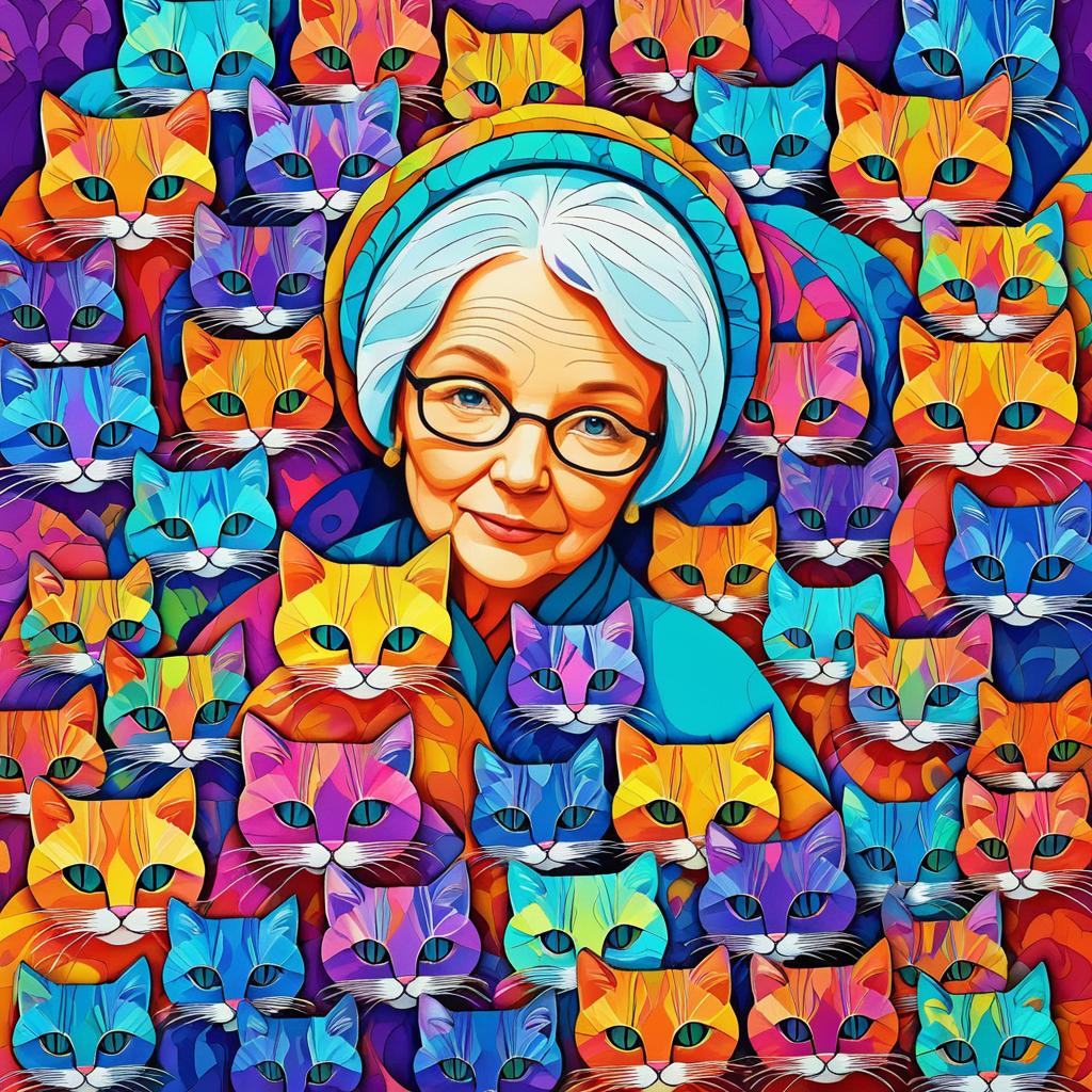 Psychedelic Dream: Grandma with Kittens