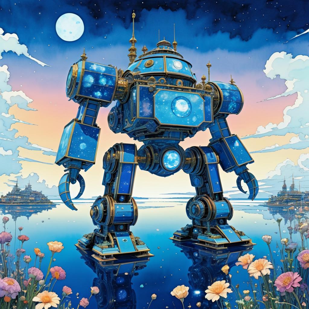 Magical Giant Robot in Fantasy Landscape