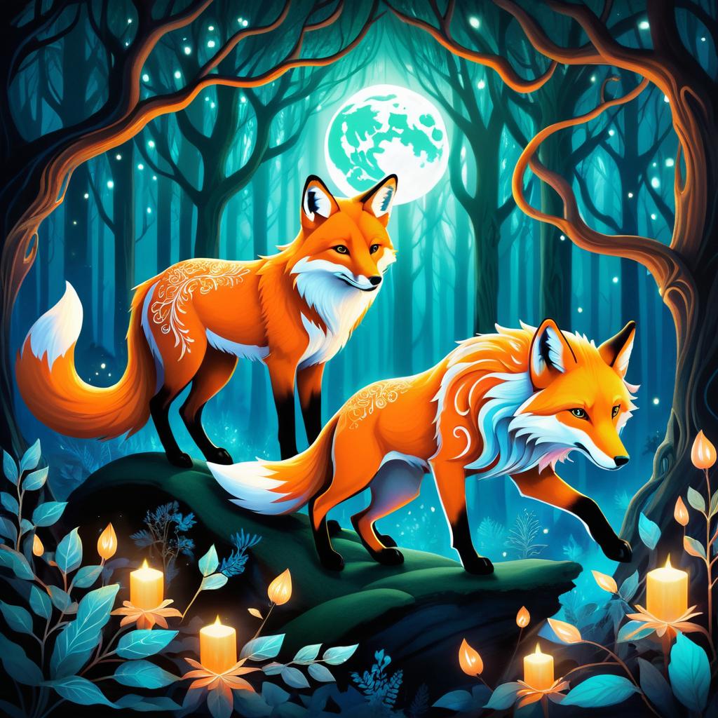 Mystical Fox-Wolf Hybrid in Enchanted Forest