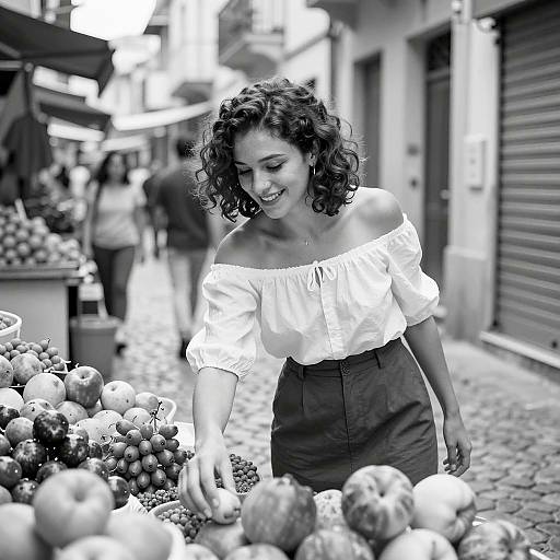 Woman Shopping at Outdoor Market