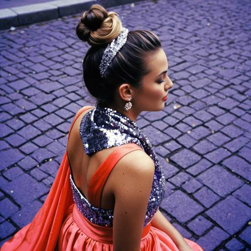 Elegant Woman in Coral Silk Dress with Sequin Bodice